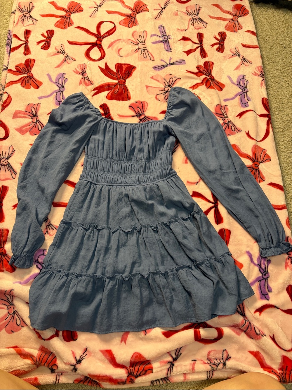 Trixxi Light Blue Tiered Long-Sleeve Girls Dress